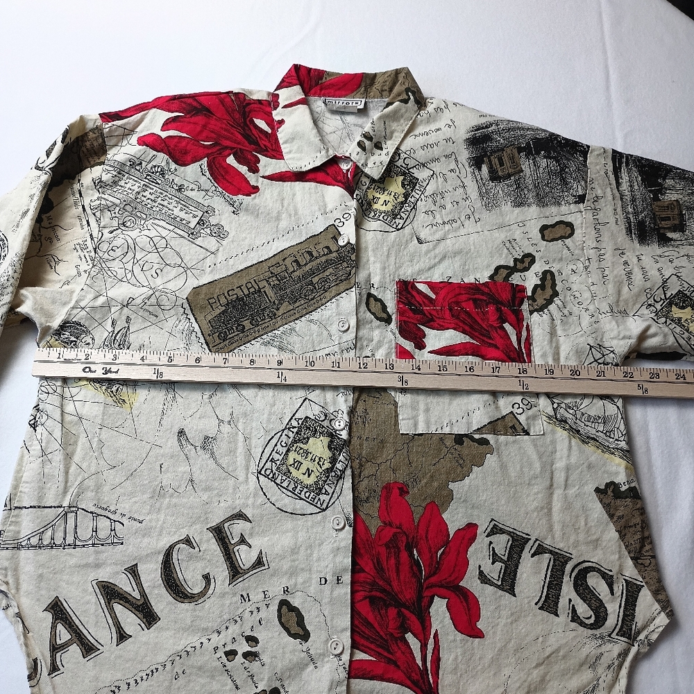 VTG 80s 90s Mirror Travel France Print made in USA Large 3 quarter button down - Picture 12 of 16